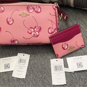 Coach Pink Cherry Print Clutch and Cardholder Set